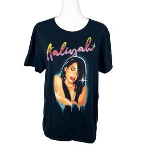 Aaliyah Shirt Women Large Black Short Sleeve Rainbow Graphic Music Singer Tee